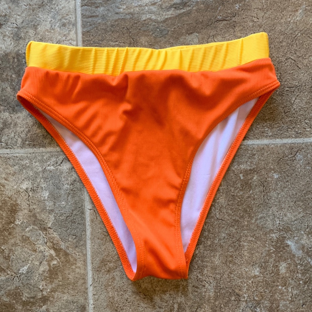 Women's Junior's Romwe Ribbed High Waist Color Block Cheeky Bikini Bottom M